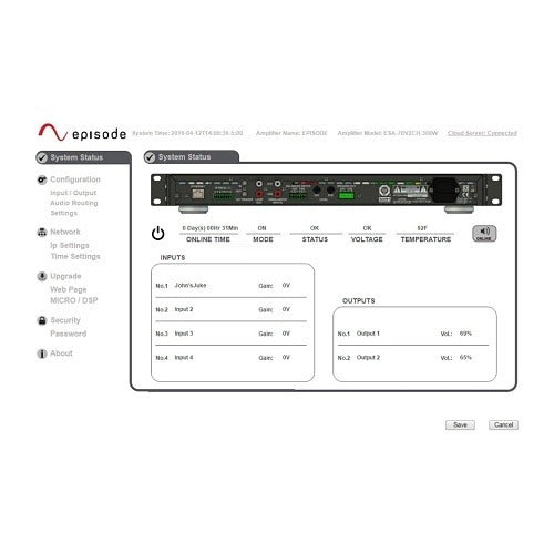 Episode ESA-70V2CH-150W 70V 2-Channel 150W Digital Amplifier OvrC